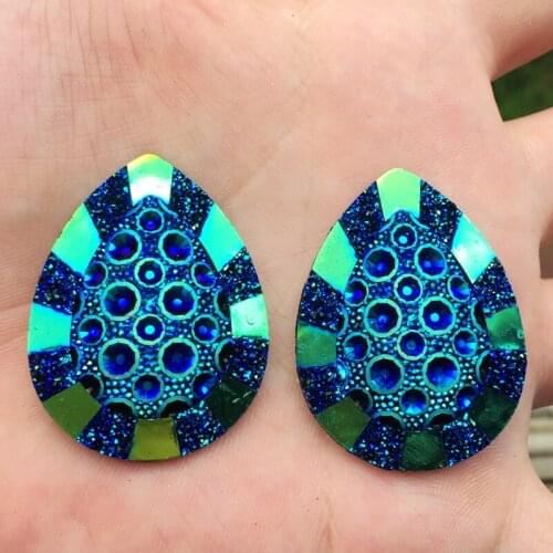 DIY 6PCS AB Drop Resin Rhinestones 30*40mm Teardrop FlatBack Appliques Wedding decorate -HY781