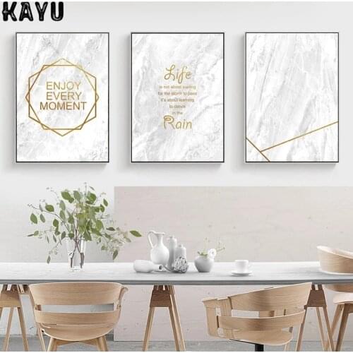 Enjoy Every Moment Poster Golden Geometric Line Abstract Canvas Painting Wall Art Picture Print Living Room Home Decor