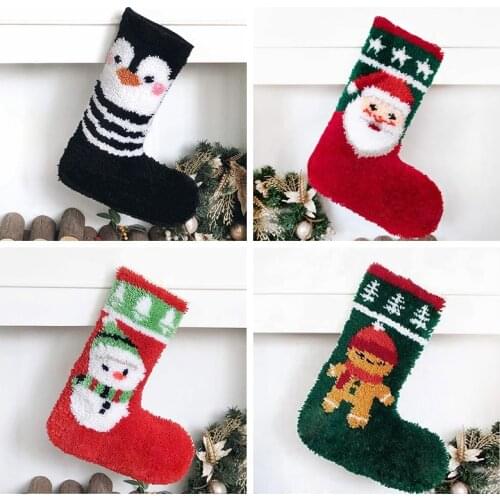 Pulaqi Christmas Socks Latch Hook Rug Kits Sets Embroidery for Needlework Latch Hook for Kids Room Crafts Gifts Mats Handmades F