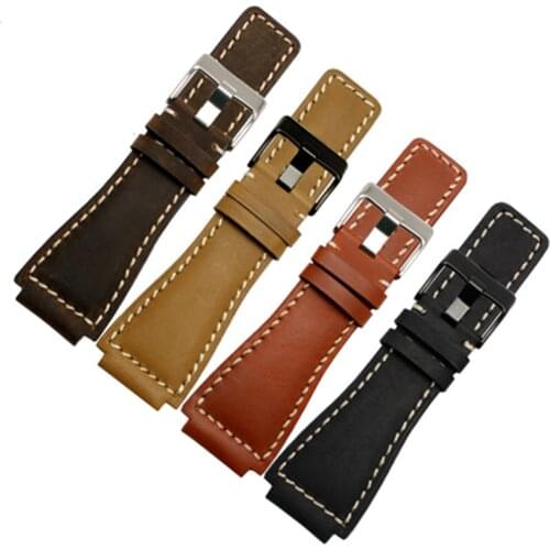 Retro Genuine Leather Watch Band Strap Belt 35*24MM For Bell Ross Watchband Accessories replace For Br01 Br03