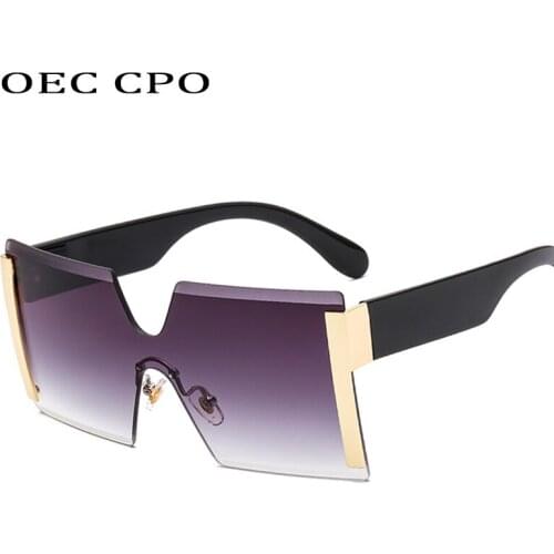 OEC CPO Oversized Rimless Sunglasses Women Fashion High Quality Big Frame Men Square Sun Glass Female Gradient Shades UV400 O118