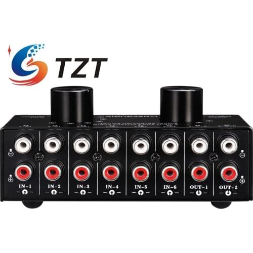 TZT RCA Audio Selector Audio Input Signal Selector Switch Support 6 IN 2 OUT & 2 IN 6 OUT RCA Ports