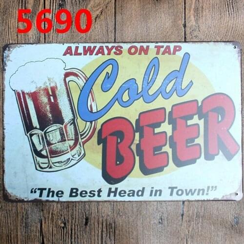 Always on Tap Cold Beer Tin Signs Metal Plate Wall Pub Kitchen Restaurant Home Art Man Cave Decor Cuadros A-5690