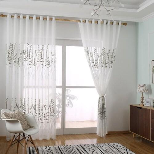 American Leaf Embroidery Pure White Self-dangling Translucent Gauze Balcony Bay Window Curtains for Living Dining Room Bedroom