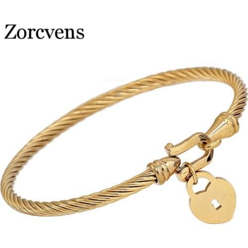 Modyle Top Quality Heart lock Love Fashion Jewelry Cuff Bracelets Bangles 316L Stainless Steel Bracelets For Women