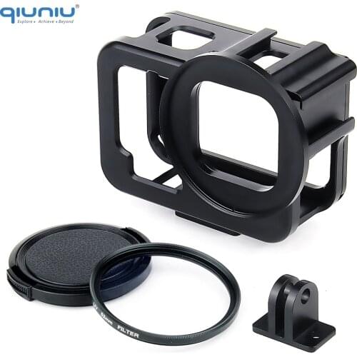 QIUNIU Aluminium Alloy Protective Frame Case Shooting Cage with Double Clod Shoe + 52mm UV Lens Filter for GoPro Hero 9 Black