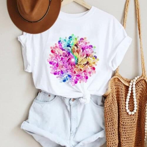 Women Cartoon Floral Flower Vacation 90s Beach Cute Fashion Summer Lady Print Tee Graphic T Top Female Tshirts Clothes T-Shirt