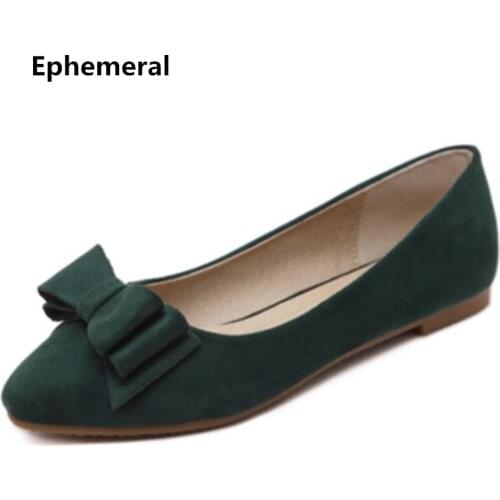 Female Bow Flats Plus Size 34-48 Driving Shoes For Women TPR Soft Sole Nubuck Leather 2018 New Arrivals Brand Ephemeral Office