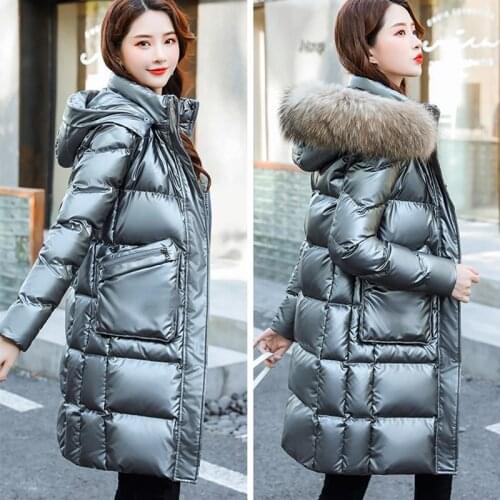 Bright Face Down Jacket Women Long 90% White Duck Down Outerwear Winter Warm Jacket Cold-proof Natural Fur collar Parka Overcoat