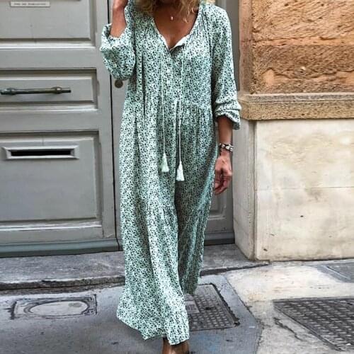 2021 Autumn Boho Printed Dress Women Loose V-neck Plus Size Long Sleeve Maxi Dresses Vintage Party Long Dress Vestidos S-5XL