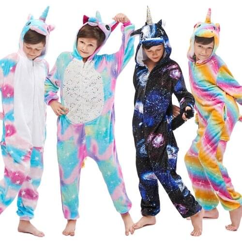 Girls Boys Winter Pajamas Sleepwear Kugurumi Unicorn Cartoon Panda Animal Onesies Pyjamas Kids Flannel Warm Children Pajamas