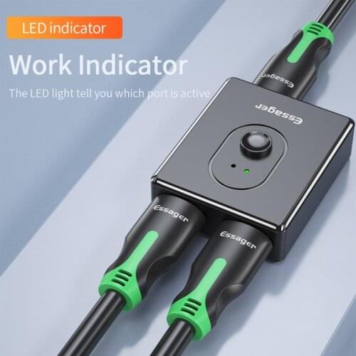 1pc Essager HDMI-compatible Splitter Switch Bi-Direction 4K 2.0 Switcher 1x2 / 2x1 Adapter 2 In 1 Out Converter For PS5 PS4 HD