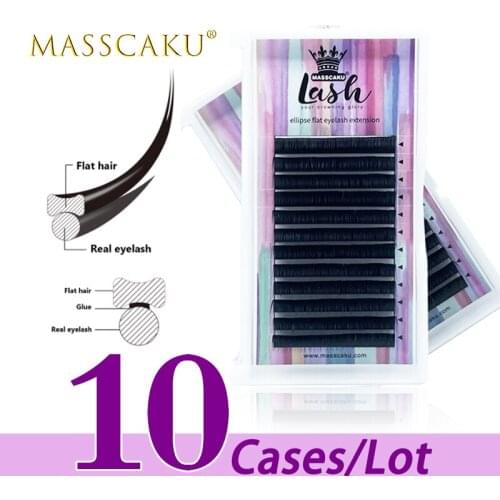 10case/lot Hot sale flat eyelash extensions 8-18mm korean pbt material eyelashes ellipse lashes cashmere flat lashes for beauty