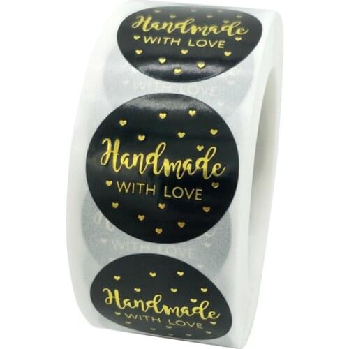 100-500pcs Black Handmade With Love 1 Inch Baking Label Wedding Sticker Party Label Decoration Envelope Seal Stationery Sticker