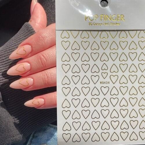 Nail Art 3D Stickers Decals Hearts Gold Manicure Hollow Pattern Design Back Adhesive Sticker Slider Wraps Decoration
