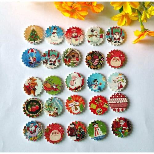 50pcs/lot Mixed Printing Wooden buttons Christmas Pattern Decorative Accessories Scrapbooking botones de madera