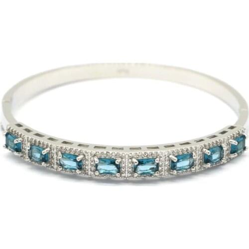 8x6mm Classic Oval Real Green Emerald Gift For Womans Jewelry Making Silver Bangle Bracelet 7.5 inch