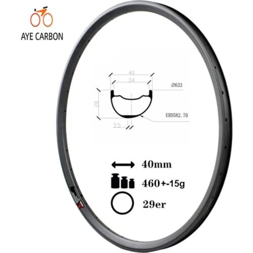 Asymmetric 40mm wide 28mm depth 29 inch carbon mountain bicycle rims Tubeless ready and hookless carbon mtb rims for AM