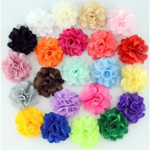 20PCS 2" Satin Mesh Flowers for DIY Baby Girls Headwear Hair Accessories Boutique Wedding Decoration Hair Flower Head Flowers