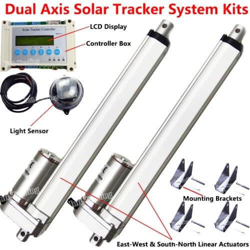 2*10" DC12V Motor Linear Actuator Controller Brackets Set LCD Dual Axis Solar Tracker Sun Tracking System Outdoor Power Home Car