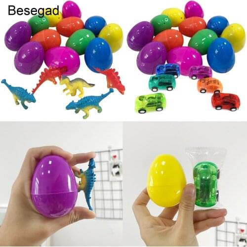 Besegad 12pcs Suprise Plastic Colored Easter Eggs Filled with Different Kawaii Toys for Easter Party Favors Children Kids Gifts