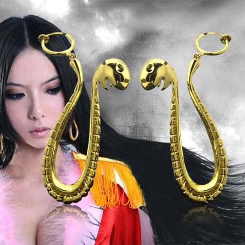 Boa Hancock Anime One Piece Golden Metal Snake Earrings Eardrop Ear Dangles In Box Cosplay Props Accessory Charms Jewelry Gift