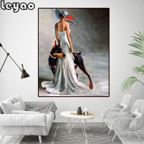 Doberman Pinscher and women 5D diy diamond painting cross stitch diamond embroidery mosaic beads picture full square drill
