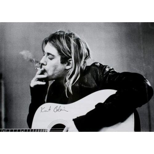 Home Decor Kurt Cobain Smoking With Guitar Black & White Music-Silk Art Poster Wall Sticker Decoration Gift
