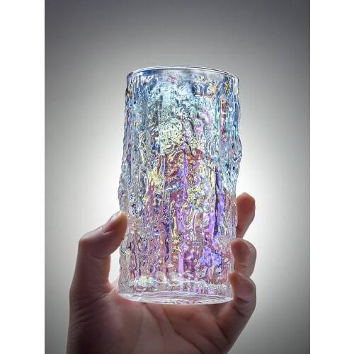 Household glass water cup female ins wind boys summer beer cup milk cup high-quality glacier pattern big tea cup