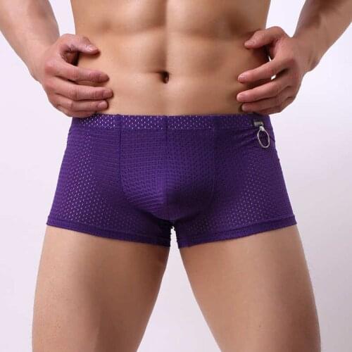 Breathable Men Underwear Hole Underpants Boxers Bulge Pouch Shorts Trunks Solid Sexy Cueca Male Underpants Man Boxer Shorts New