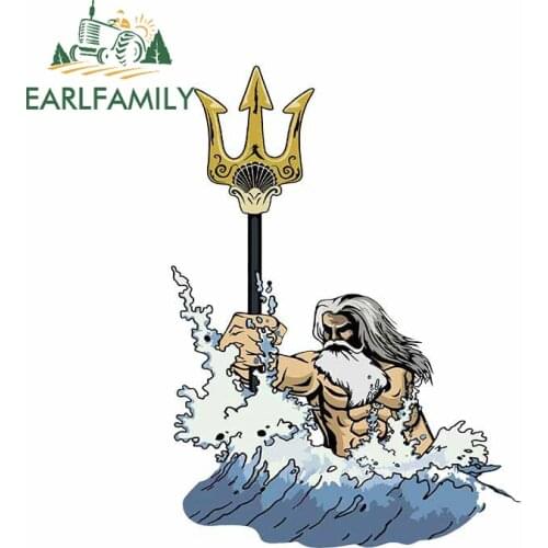 EARLFAMILY 13cm x 9.5cm for Trident Neptune God Poseidon Cartoon Decal Scratch-Proof Car Stickers Motorcycle Anime Car Styling