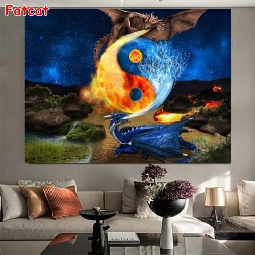 Yin Yang Diy Diamond Painting Gossip water Dragon Fire Dragon Tai Chi Embroidery Full Square Round Diamond Home Decorat PP1694