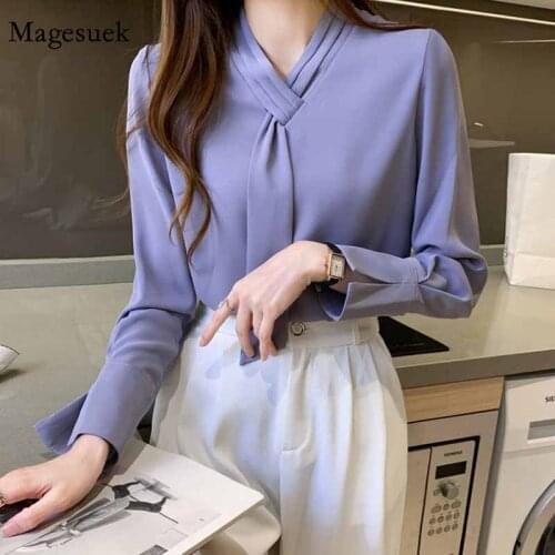 Fashion Korean Office Blouses Women Casual Pullover Chiffon Blouse Women 2021 New Long Sleeve Shirts Women Blusas Mujer 11378