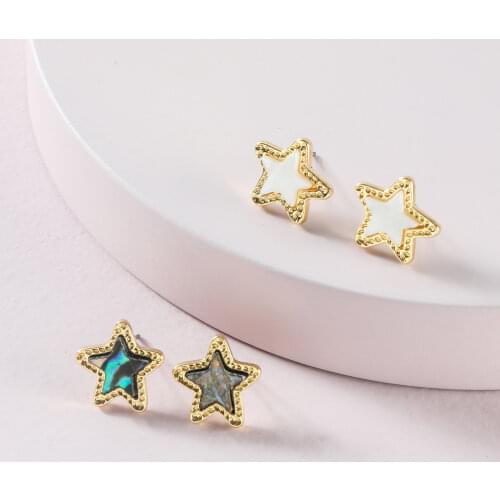 HUIDANG Fashion Jewelry Natural Blue White Shell Star Shape Mini Small Stud Earriangs for Women 2021