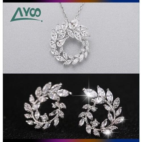 SWA Fashion Jewelry Charming Spiral Leaf Necklace Simple and Elegant Silver Flower Circle Necklace Earring Set Romantic Gift