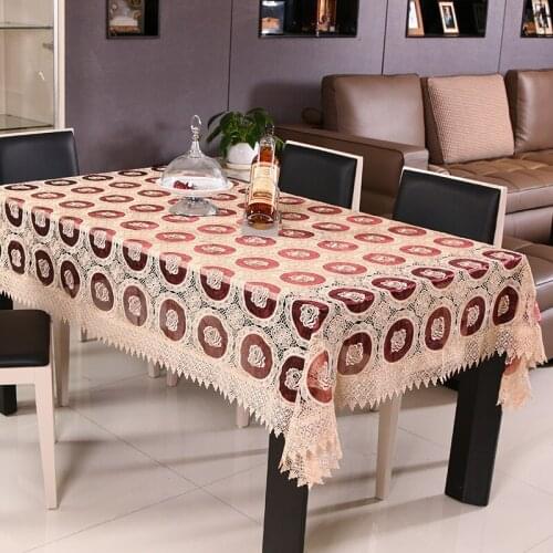 New Tablecloth Hollowed Water Soluble Lace Hem Rose Embroidery European Style Cover Washable Table Cloth for Tea Table