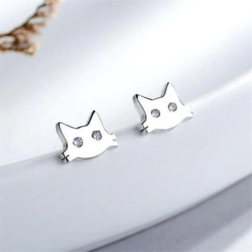 New Korean Style Fashion Cute Cat 925 Sterling Silver Jewelry Sweet Animal Accessories Crystal Exquisite Stud Earrings SE911