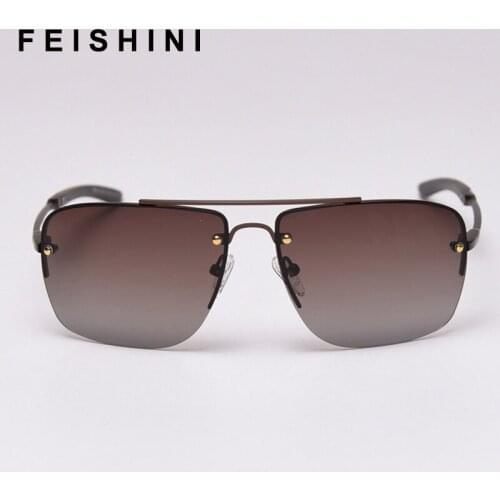 Feishini Quality Night Vision Glasses Driver Eyeglasses Polarized Sunglasses Men Rimless Yellow Driving Goggles Photochromic