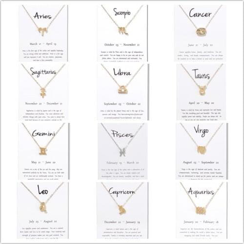 Birthday Gifts 12 Constellation Zodiac Pendant Necklace With White Card