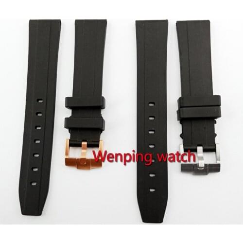 Parnis width:20mm black Rubber watch strap with rose gold / steel Pin buckle P919