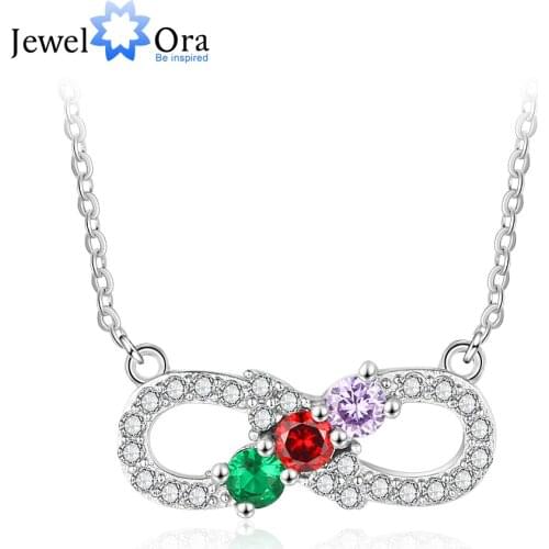 Personalized Infinity Love Necklaces & Pendants Customized 3 Birthstone Necklaces Women Jewelry Gift for Wife(JewelOra NE103205)