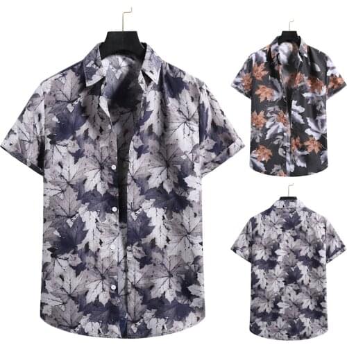 New Summer Mens Shirts Cardigan Short Sleeve Hawaiian Beach Flower Shirt Mens Turtleneck Shirt Fashion Men Blouse tops 2021