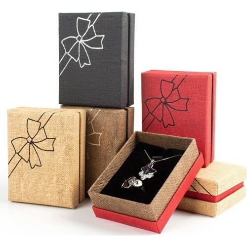 Square Printed Bowknot Jewelry Box Simple Jewelry Gift Box Earrings Necklace Pendant Display Box Jewelry Box Bracelet Storage