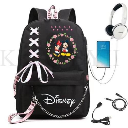 Disney Minnie Charge Backpack Boys Girls School Bag Men Women Rucksack School Bag Teens Daily New Chain Knapsack