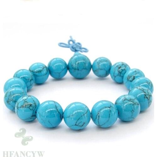 12mm Blue Turquoise Gemstone Mala energy Bracelet Chakas Lucky Buddhism Cuff Meditation Tibet