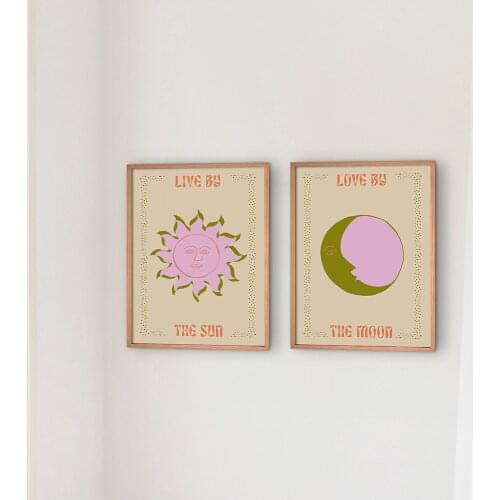 Sun and Moon Art Canvas Painting MidCentury Boho Mexican Nordic Posters And Prints Modern Wall Pictures For Living Room Decor