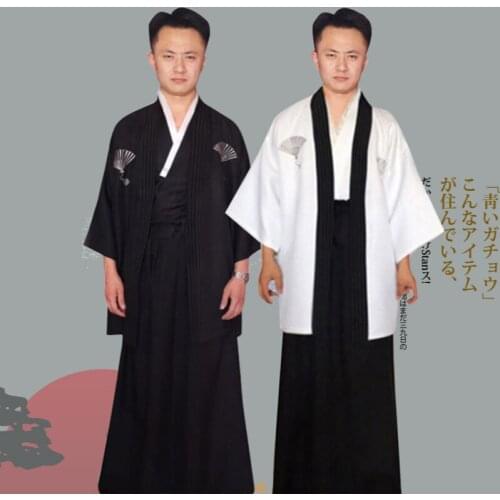 Japanese Traditional Mens Formal Wear Kimono Home Yukata Robe Cosply Samurai Photo Photo Stage Costume