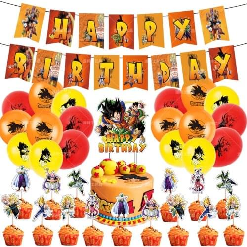 1 Set Anime Dragon Ball Z Themed Party Ballloons Birthday Banner Cake Topper Guko Birthday Party Decorations Kids Toys