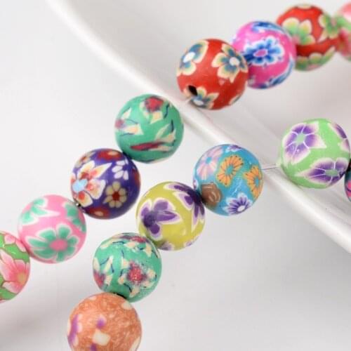 1 Strand Handmade Polymer Clay Round Ball Beads for Jewelry Making Bracelet Necklace Mixed Color 8mm Bead Hole: 1.5~2mm