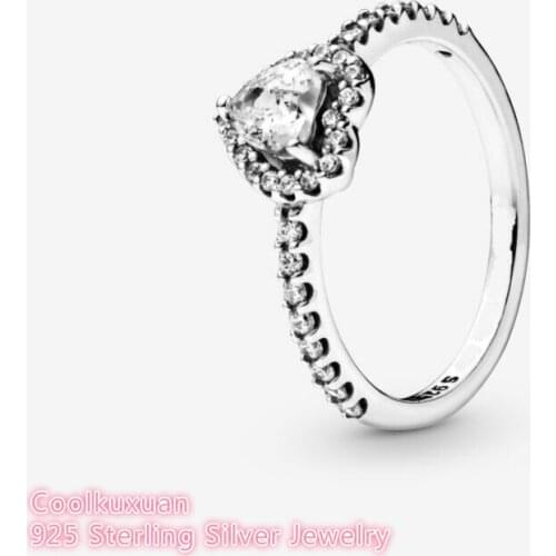 100% 925 Sterling Silver Silver Elevated Heart Ring For Women Wedding Gift Original Jewelry Accessories